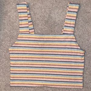 American Eagle Stripped Square Neck Cropped Multicolour Top | Size: M